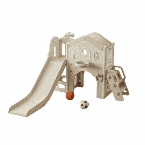Speeltoestel Toren 3 in 1 Nature beige/créme met glijbaan voor kinderen, geschikt voor binnen en buiten gebruik