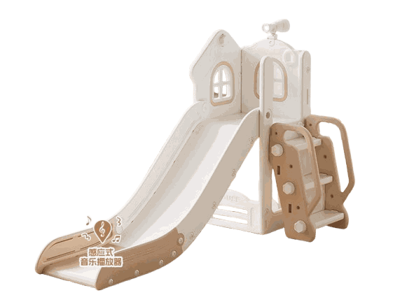 Beige speeltoestel met glijbaan voor kinderen, veilig en veelzijdig speelplezier indoors en outdoors