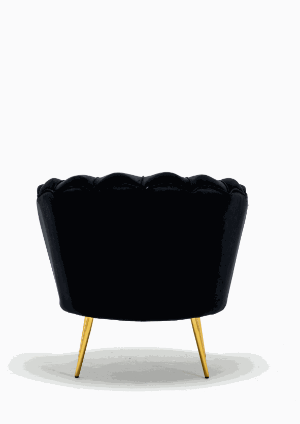Zwart Velvet Schelp Stoel met goudkleurig onderstel in moderne woonkamer