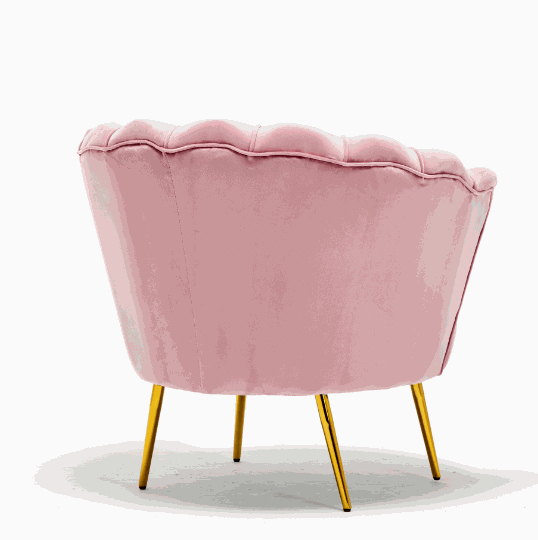 Velvet Schelp Stoel Roze met zachte velvet stof en gouden poten, stijlvolle roze stoel met schelpvormig design