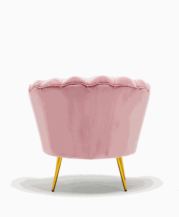 Roze velvet schelp stoel met gouden onderstel, comfortabele en stijlvolle fauteuil voor interieur