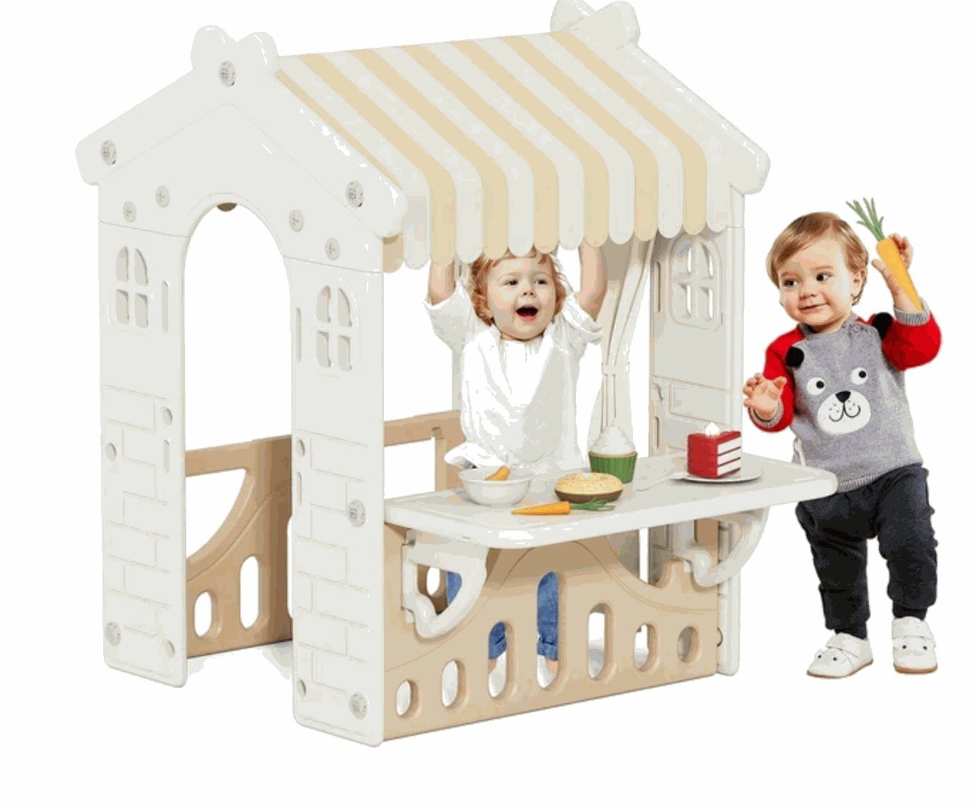 Speelhuis XL Crème/Beige kunststof speelhuisje voor peuters en kleuters binnen en buiten gebruik