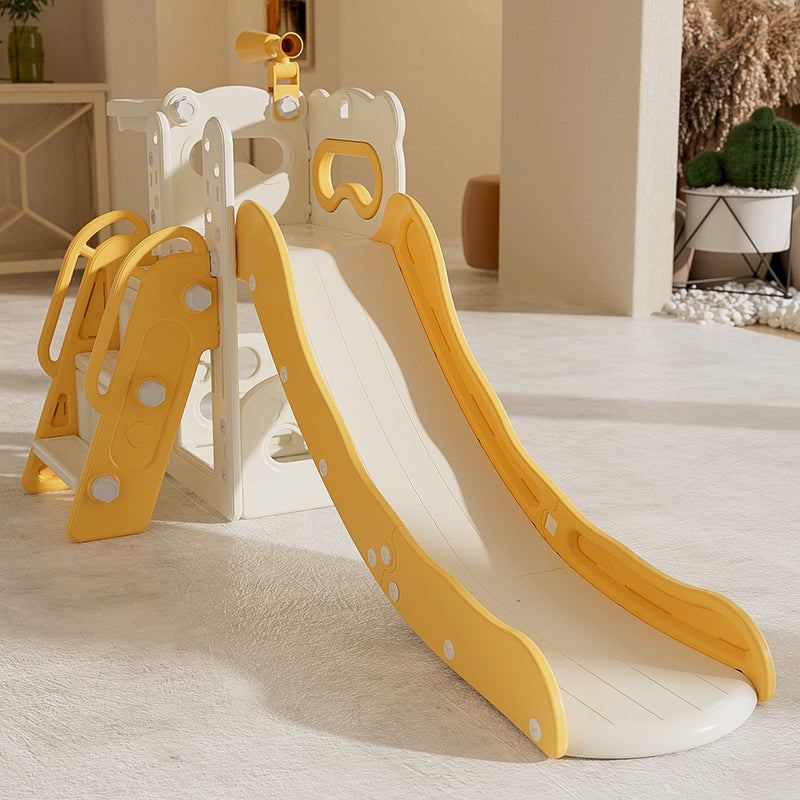 Speeltoestel Toren 3 in 1 crème geel glijbaan voor peuters geschikt voor binnen en buiten speelplezier