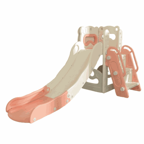 Speeltoestel Toren 3 in 1 crème en peach roze kunststof glijbaan voor binnen en buiten kinderen 3-5 jaar
