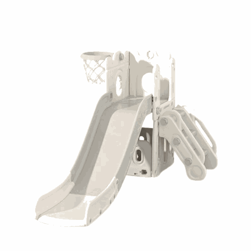 Speeltoestel Toren met glijbaan 3 in 1 wit/grijs met glijbaan en basketbalring voor peuters en kleuters, geschikt voor binnen en buiten spelen