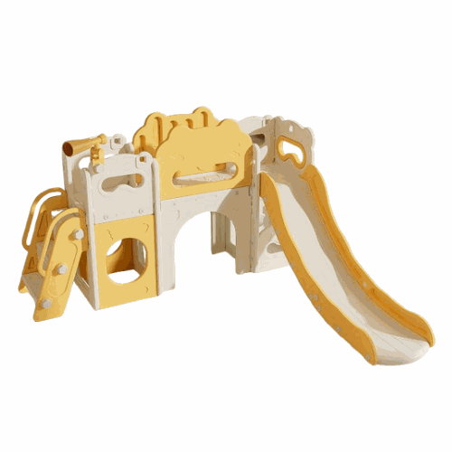 Speeltoestel Kasteel XL geel crème met glijbaan voor binnen en buiten peuters en kleuters