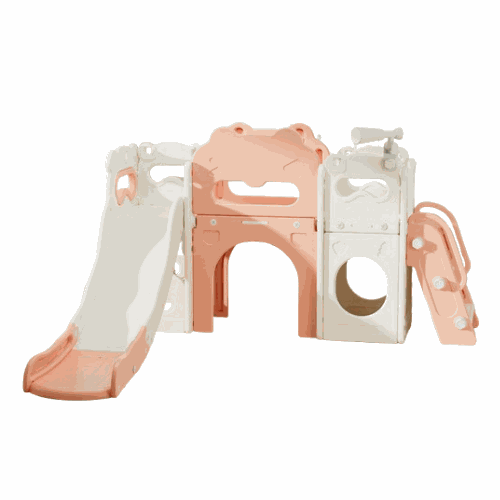 Speeltoestel Kasteel XL roze/crème voor binnen en buiten met glijbaan en loopbrug voor peuters en kleuters