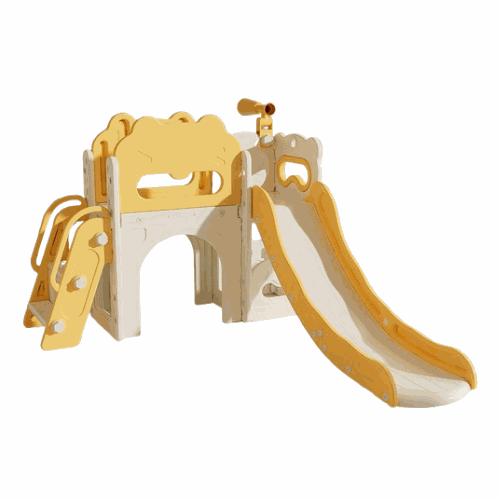 Speeltoestel Luxe Kasteel geel/crème met glijbaan en loopbrug voor peuters en kleuters in tuin en binnengebruik