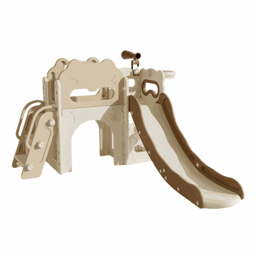 Speeltoestel Luxe Kasteel crème-bruin met glijbaan voor binnen en buiten voor peuters en kleuters