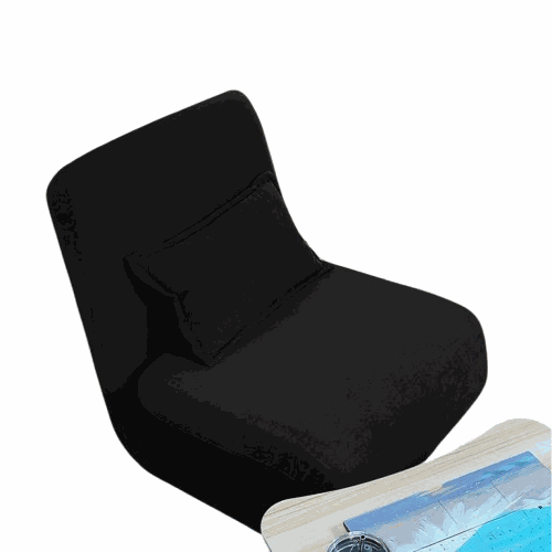 Luxe zwarte lounge slaapfauteuil van stof met stalen frame, geschikt als stoel en bed.