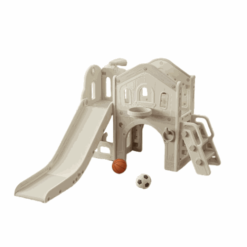 Speeltoestel Toren 3 in 1 Nature kinderspeeltoestel met glijbaan grijs wit voor binnen en buiten