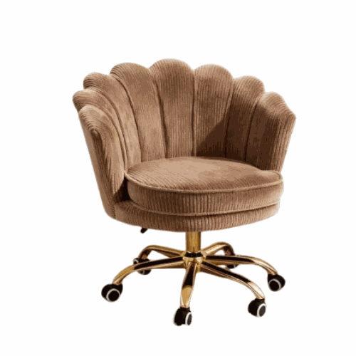Bruine Rib Schelp Bureaustoel met goudkleurig onderstel en verstelbare zithoogte