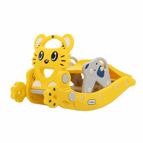 Hobbeldier Geel 2-in-1 kinderhobbelpaard en glijbaan in tijgerdesign, duurzaam kunststof, geschikt voor kinderen vanaf 3 jaar