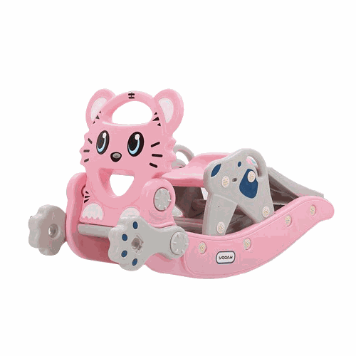 Hobbeldier Roze Tijger 2-in-1 hobbelpaard en glijbaan voor kinderen roze en grijs kunststof speelgoed