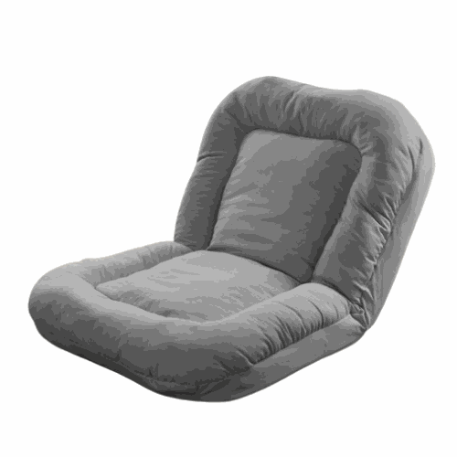 Grijze lounge slaapfauteuil van stof met stalen frame, comfortabel en stijlvol, geschikt als stoel en bed.