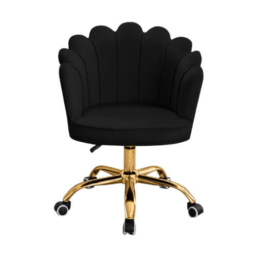 Velvet Schelp Bureaustoel Zwart met Goudkleurig onderstel