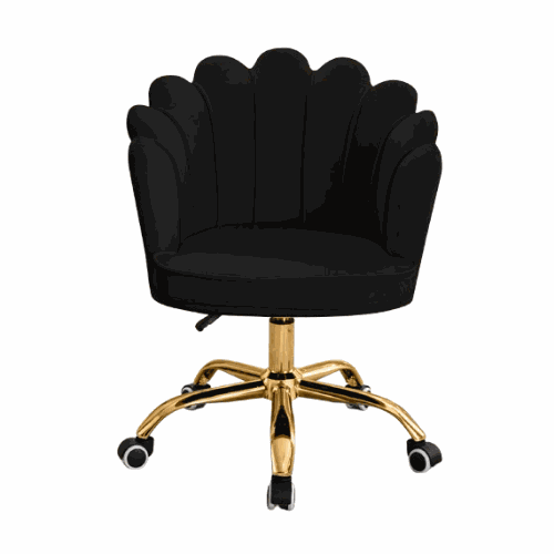 Zwarte Velvet Schelp Bureaustoel met goudkleurig onderstel en 360 graden draaibare wielen