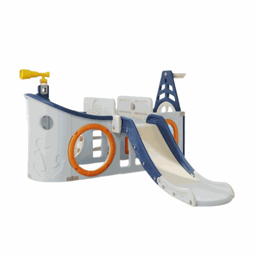 Speeltoestel Boot Multicolor kunststof speelhuis met glijbaan, verrekijker en roer voor binnen en buiten gebruik, geschikt voor kinderen 1-5 jaar