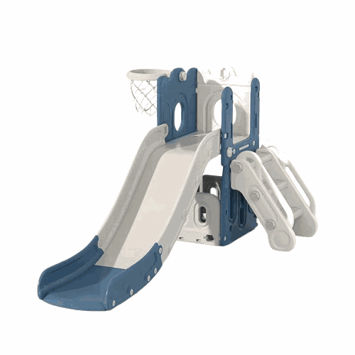 Blauw Speeltoestel Toren 3 in 1 met glijbaan en basketbalring voor binnen en buiten
