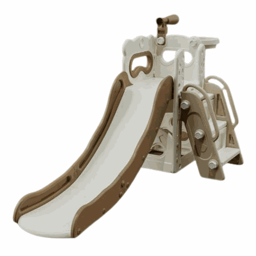 Speeltoestel Toren 3 in 1 crème bruin met glijbaan voor peuters en kleuters binnen en buiten