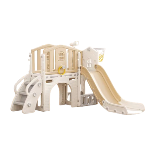 Speeltoestel Toren Luxe Huis Beige/Crème met Glijbaan en Basket voor binnen en buiten
