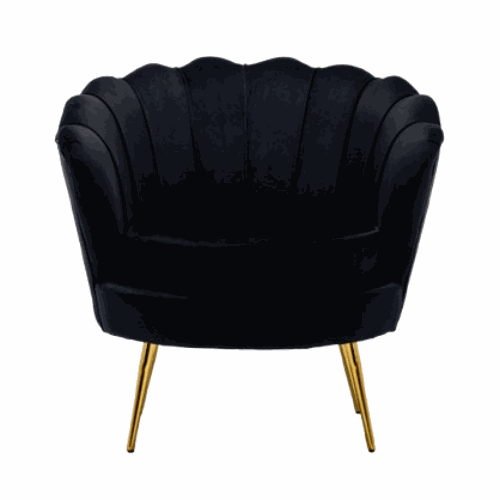Zwarte Velvet Schelp Stoel met goudkleurig onderstel, comfortabele en stijlvolle velvet stoel met schelpvormig design