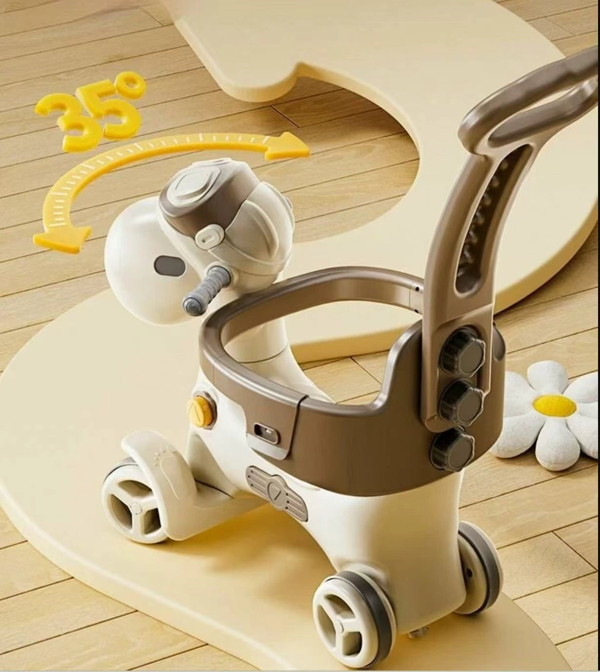 Hobbelfiguur Loopwagen Luxe grijs crème kinderspeelgoed 2-in-1 schommel en loopwagen