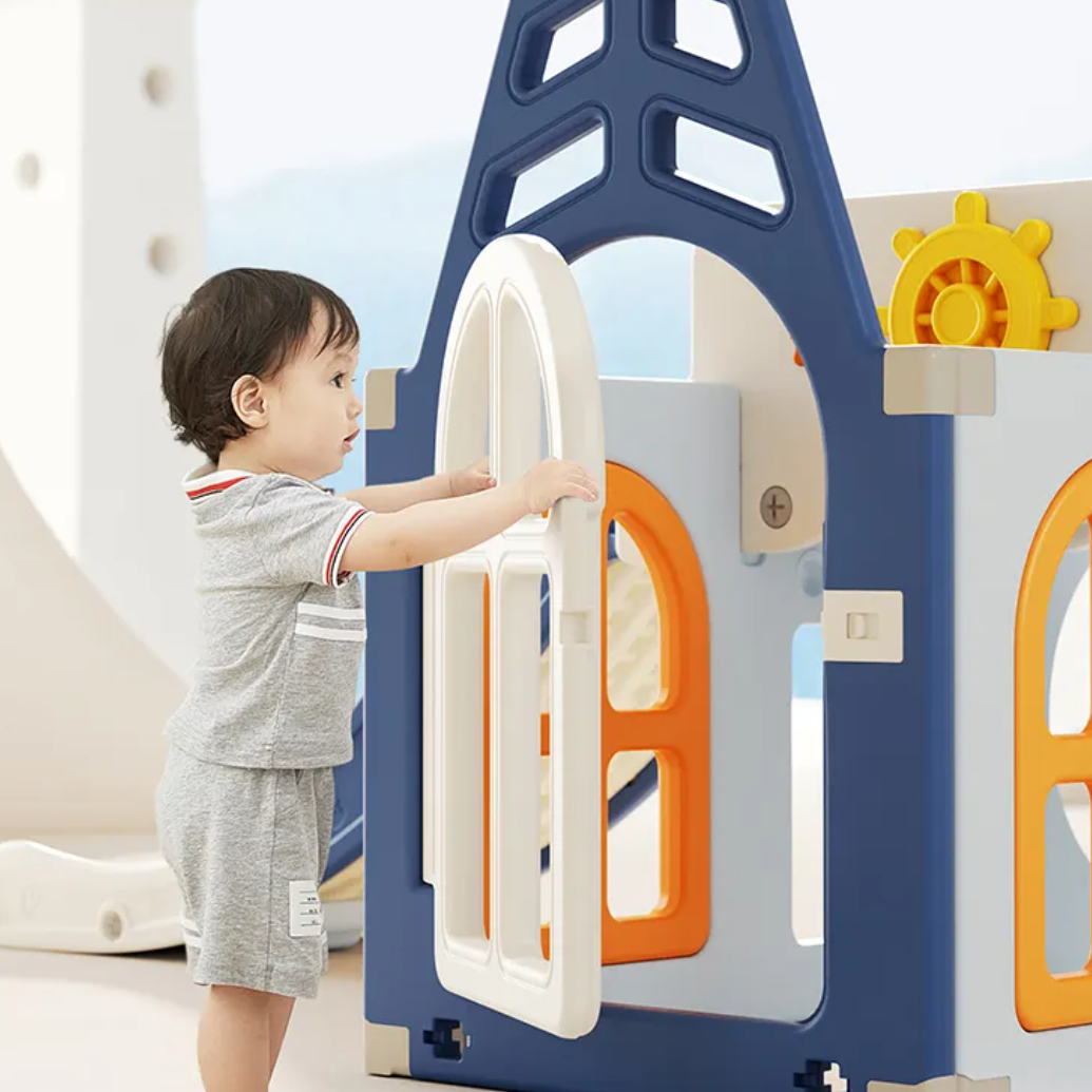 Speeltoestel/Speelhuis/Speelboot Blauw met glijbaan