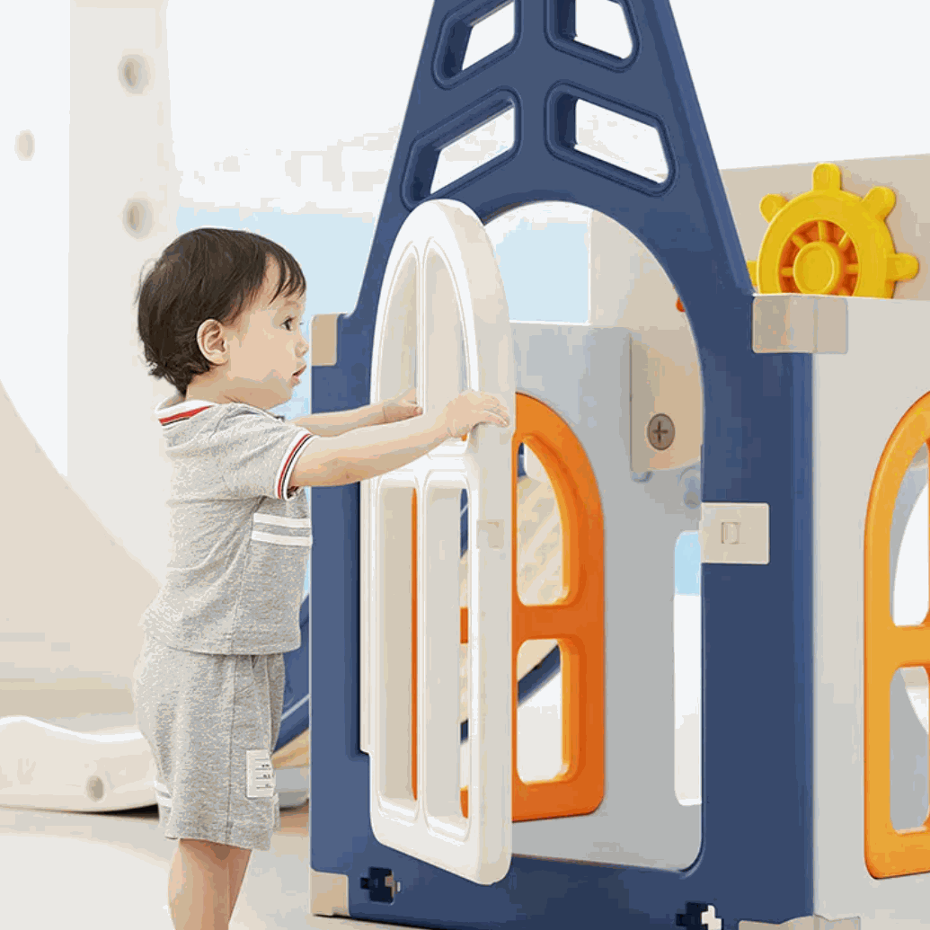Multicolor Speeltoestel Boot met glijbaan, verrekijker en stuur voor kinderen van 1-5 jaar, geschikt voor binnen en buitengebruik