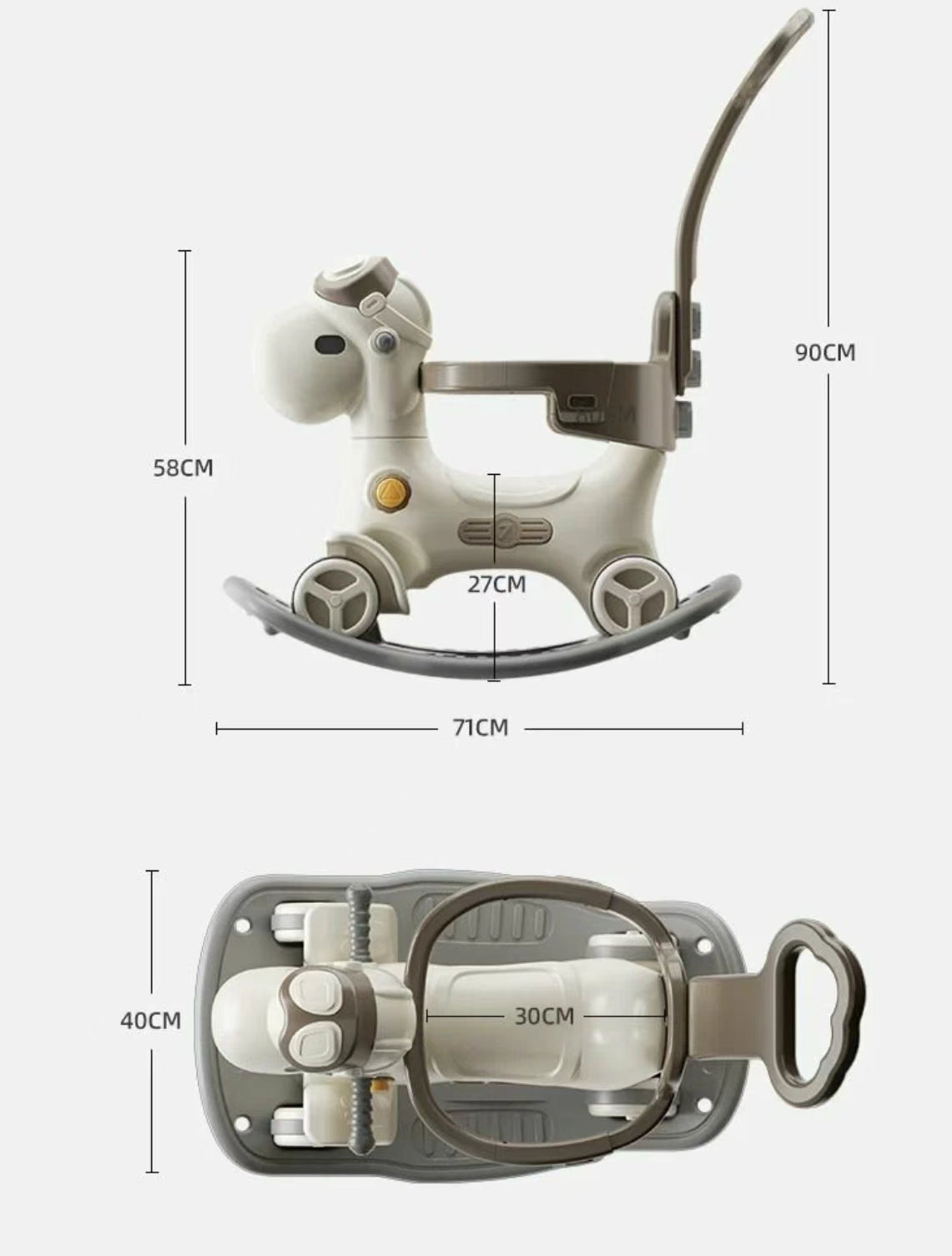 Hobbelfiguur Loopwagen luxe grijs/crème voor kinderen binnen en buiten gebruik