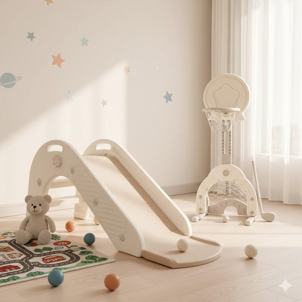 Glijbaan Peuter Basic crème beige glijbaan voor peuters 1-3 jaar, geschikt voor binnen en buiten, duurzaam kunststof met antislip treden