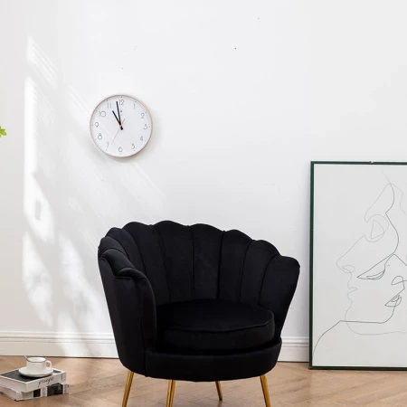 Luxe Velvet Chair Schelp Stoel Zwart - Black - Gouden poten