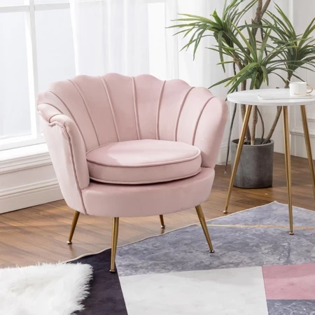 Luxe Velvet Chair Schelp Stoel Licht Roze- Gouden poten