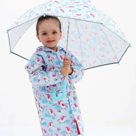 Regenset/ Regenpak Kind Eenhoorn/ Unicorn S met regenlaarzen maat 24/25, regenjasje maat 92/98/104 en paraplu