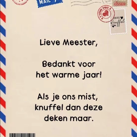 Post Deken - Sprei - Wikkeldoek- Plaid - voor de Meester - Leerkracht - Afscheid - School - Bedankt
