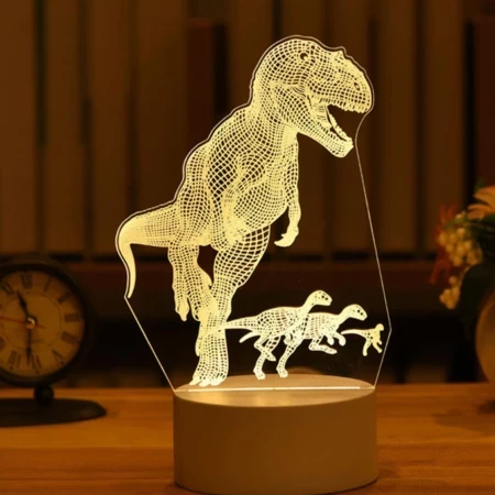lamp-nachtlamp-licht - 3D lamp Dino - Dinosaurus T-rex - wit licht