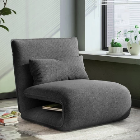 Luxe Slaapfauteuil - uitvouwbaar Chair & Bed +kussen Donkergrijs