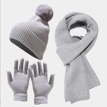 Gebreide Winterset Dames sjaal, muts, handschoenen - Grijs