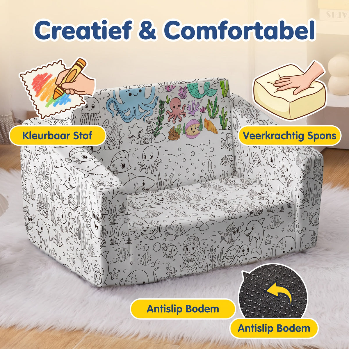 Kinderfauteuil Zelfinkleurbaar Aqua | Russle