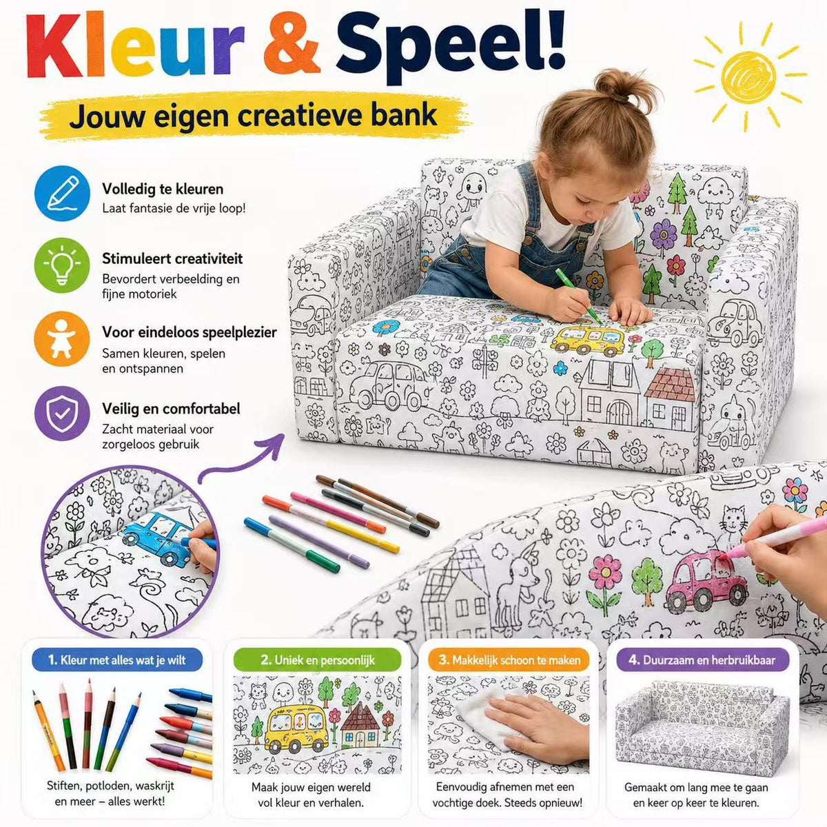 Kinderfauteuil Zelfinkleurbaar Aqua | Russle