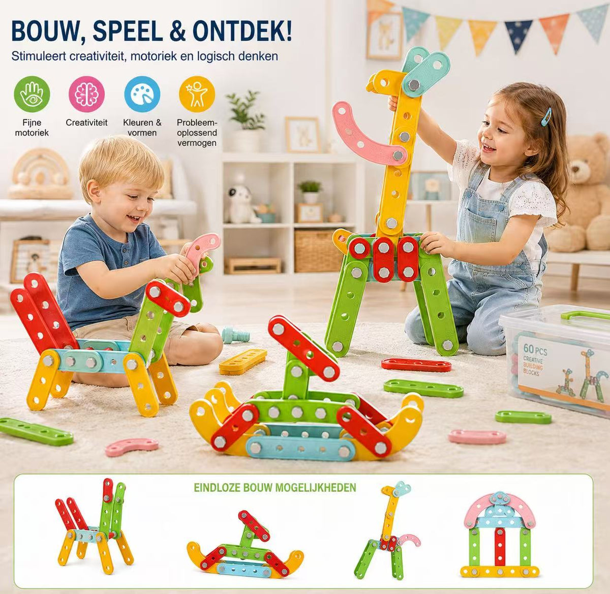 Groot Constructiespeelgoed Mechanic - 60 stuks | Russle