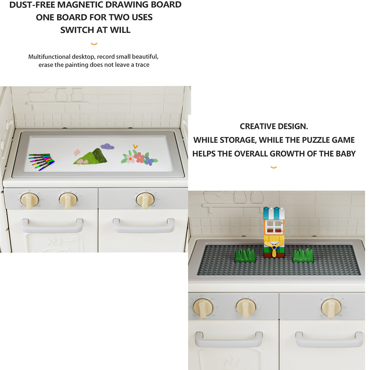 Speelkeuken Grijs | Neutrale kunststof keuken met opbergbakken