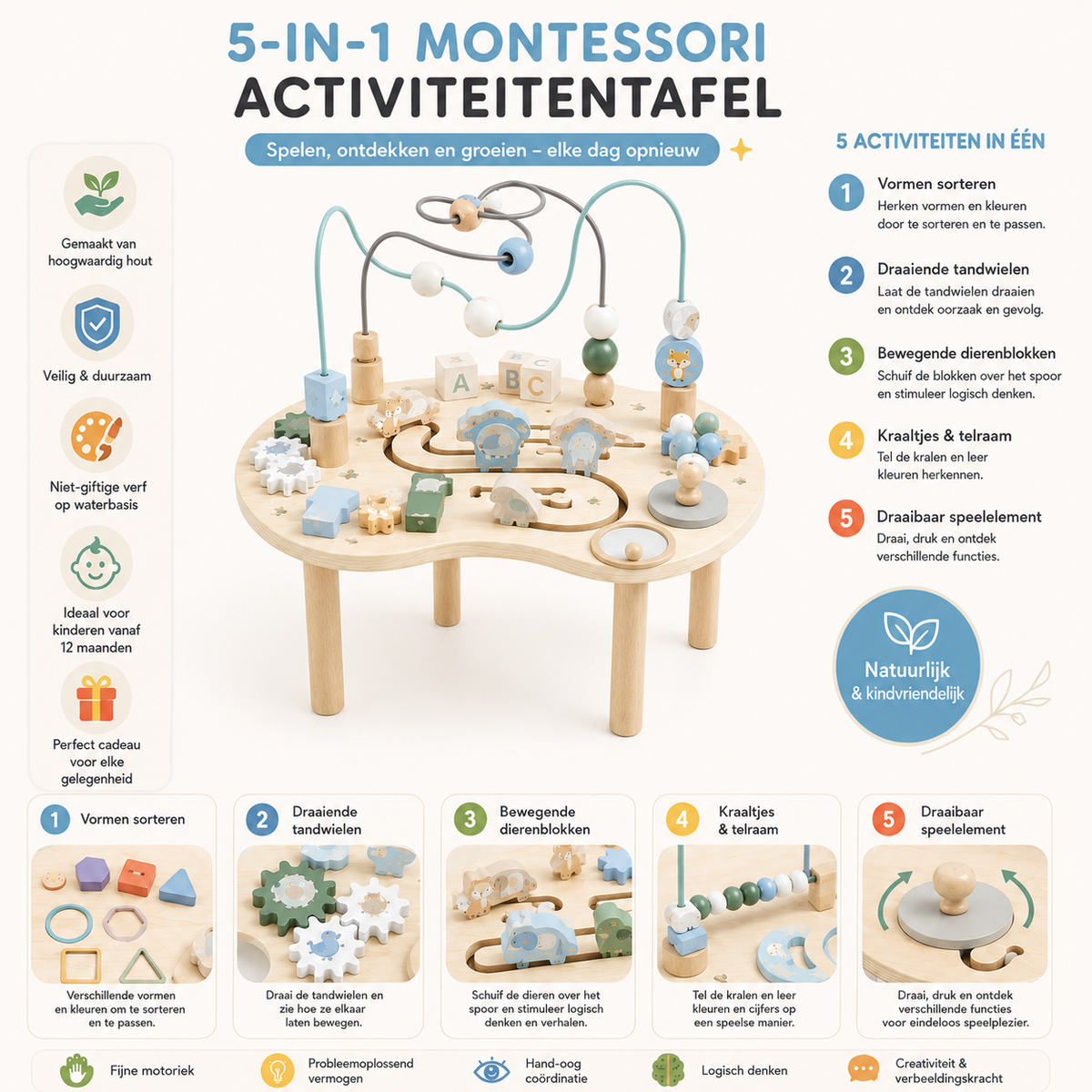 Houten Activiteitentafel Pastel Blauw | Russle