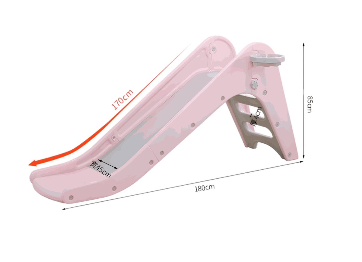 Glijbaan Kleuter Nordic roze XL voor binnen en buiten, extra lange kunststof glijbaan 170 cm met antislip treden voor kinderen 1-5 jaar