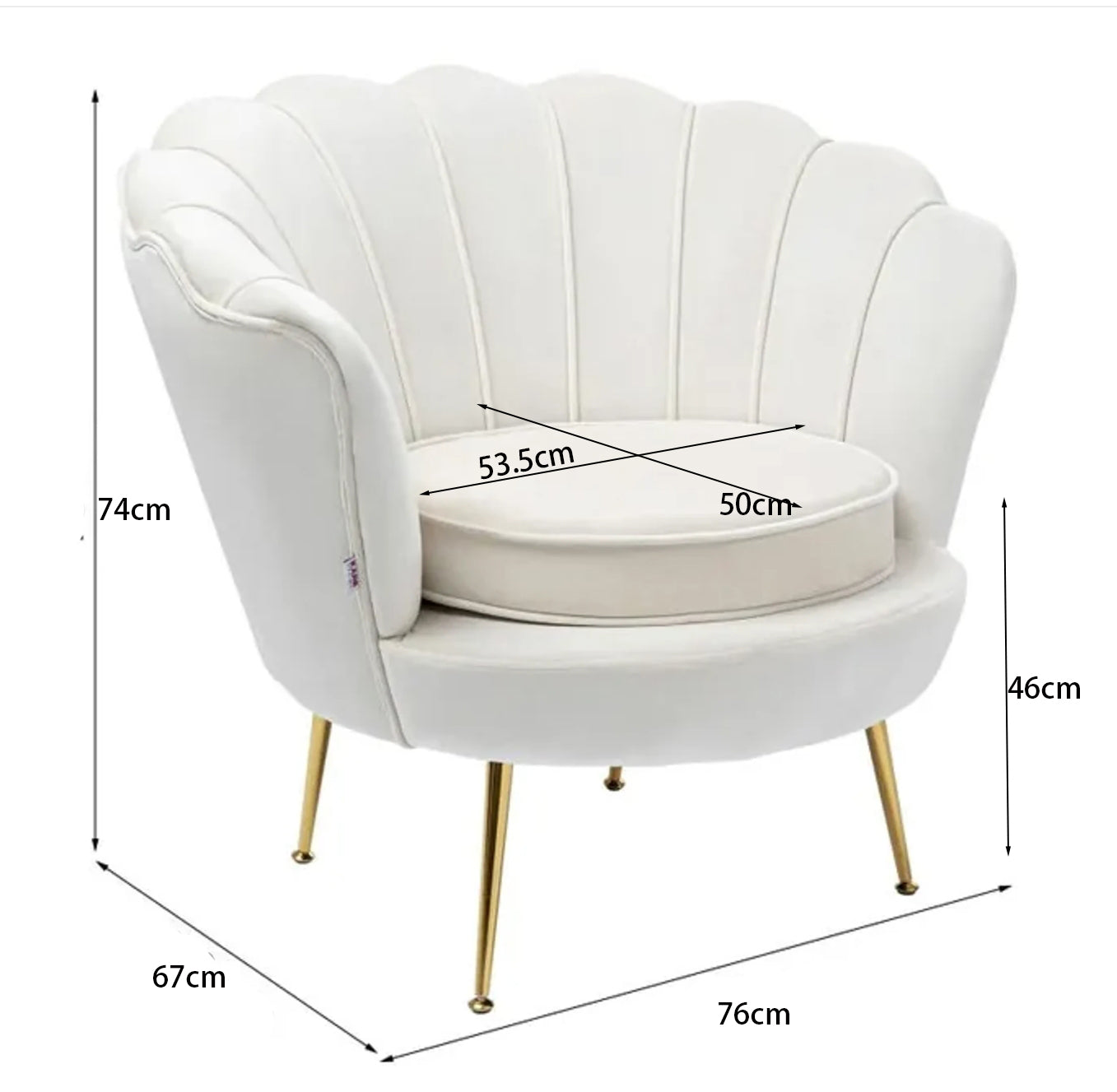 Velvet Schelp Fauteuil Stoel Crème