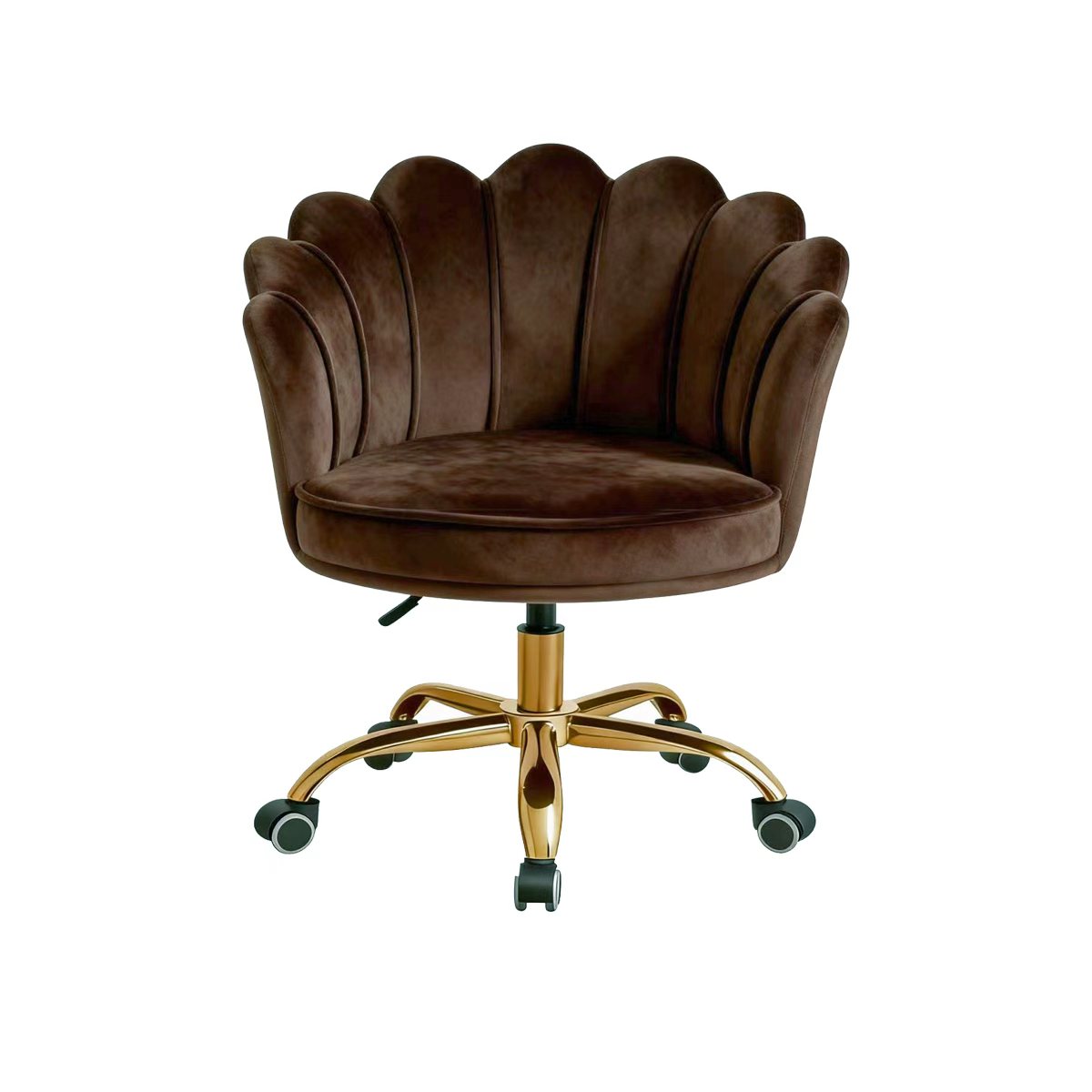 Velvet Schelp Bureaustoel Donkerbruin met Goudkleurig onderstel