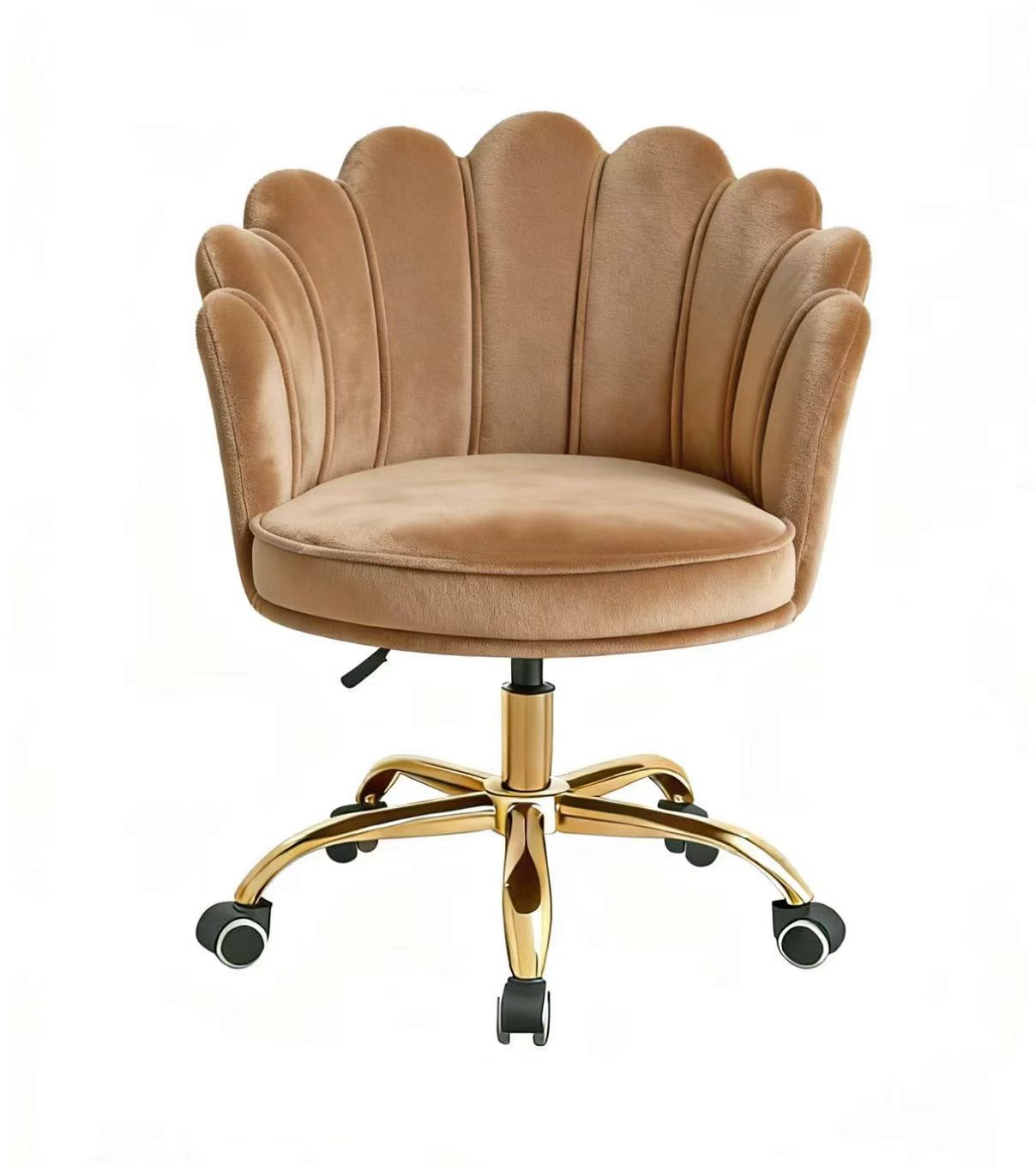 Velvet Schelp Bureaustoel Lichtbruin met Goudkleurig onderstel