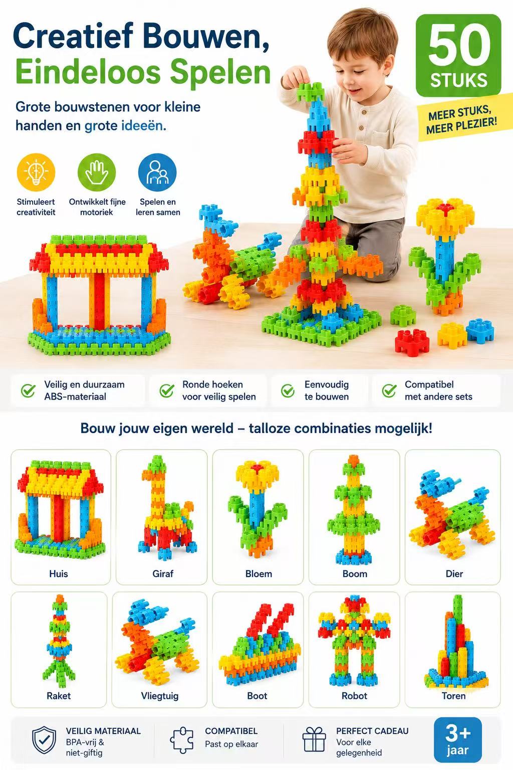 Groot Constructiespeelgoed Hexagon - 50 stuks | Russle