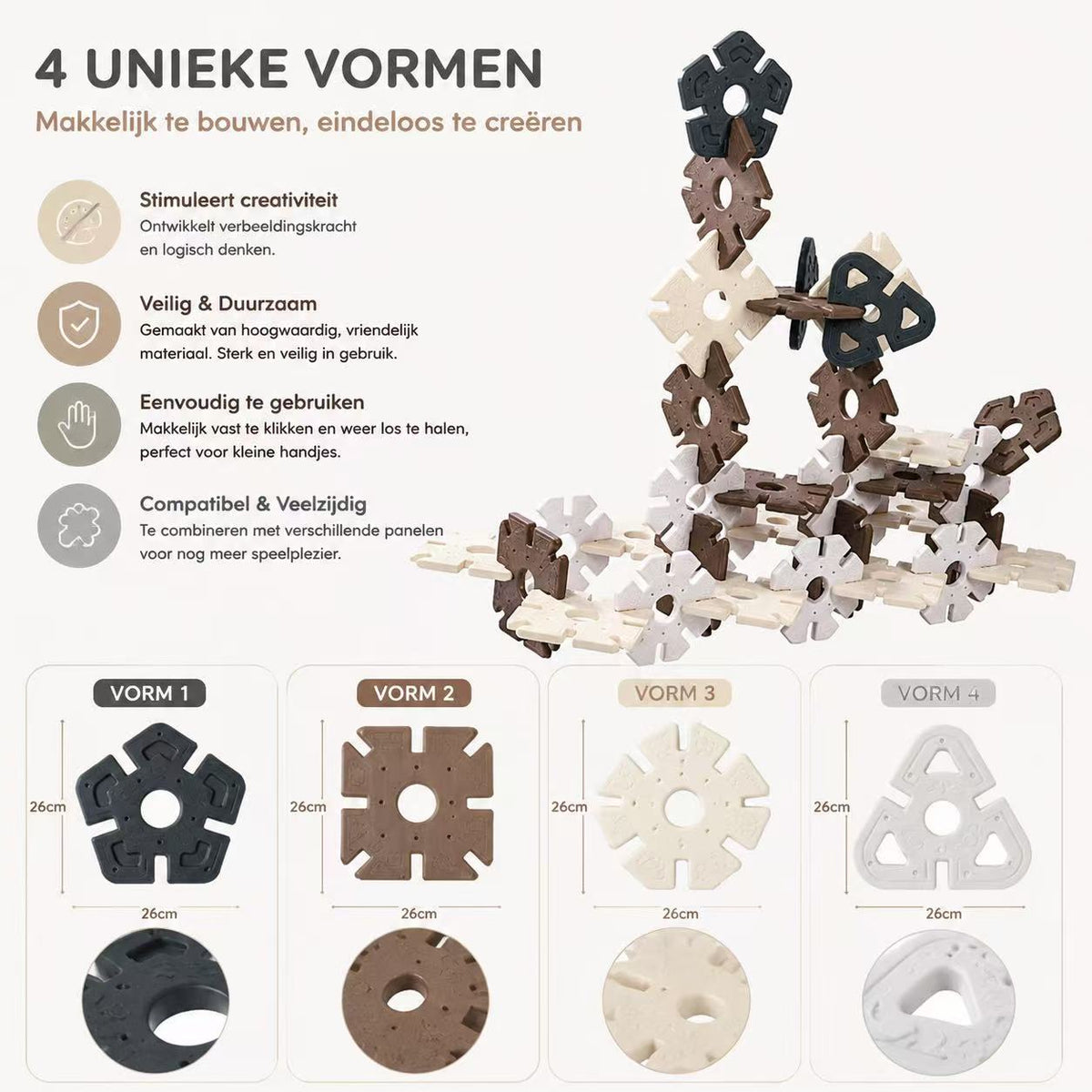 Groot Constructiespeelgoed Snowflake - Beige/Bruin - 30 stuks | Russle