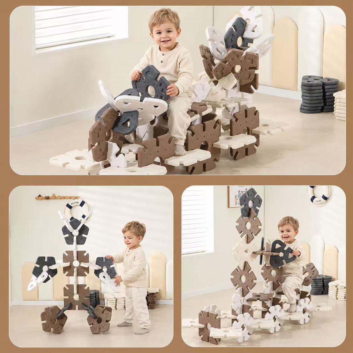 Groot Constructiespeelgoed Snowflake - Beige/Bruin - 30 stuks | Russle